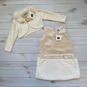 NWT Janie and Jack Gold Sparkle Fur Sweater Dress Set 24 Mo 2T